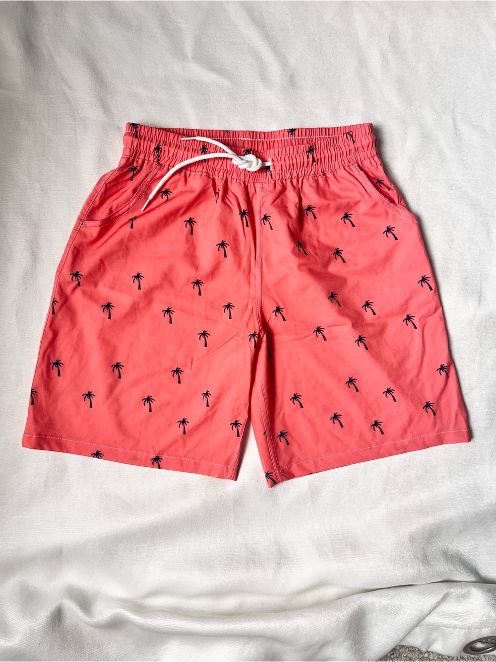 Boys  Coral Orange Palm-Print Swim trunks shorts 13-14